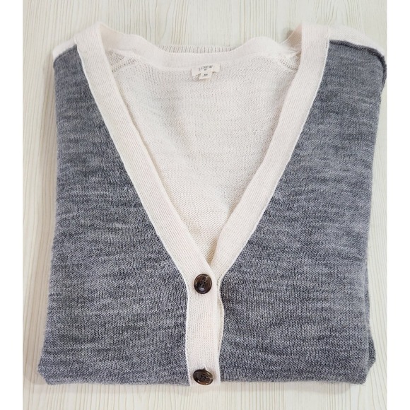 J Crew Alpaca Merino Wool Blend V Neck Cardigan Sweater, Ivory Gray, M - Picture 2 of 6